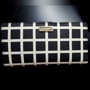 EUC Kate Spade Black & White Gold Windowpane Plaid Wallet Clutch